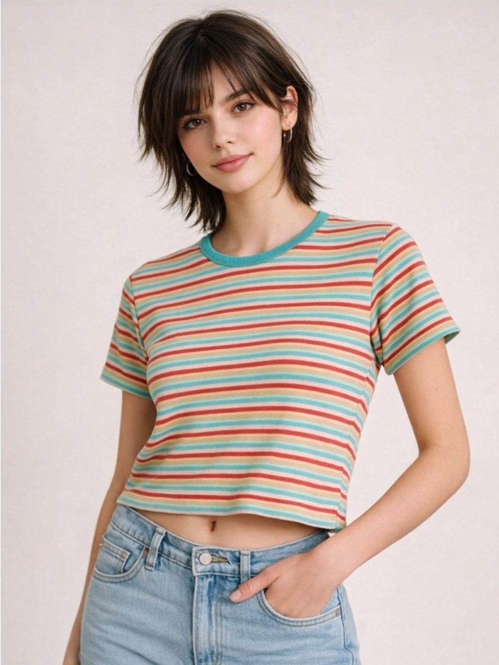Vintage Y2K NY & Co Ribbed Stripe Tee XL Soft Grunge Indie Sleaze Baby Tee